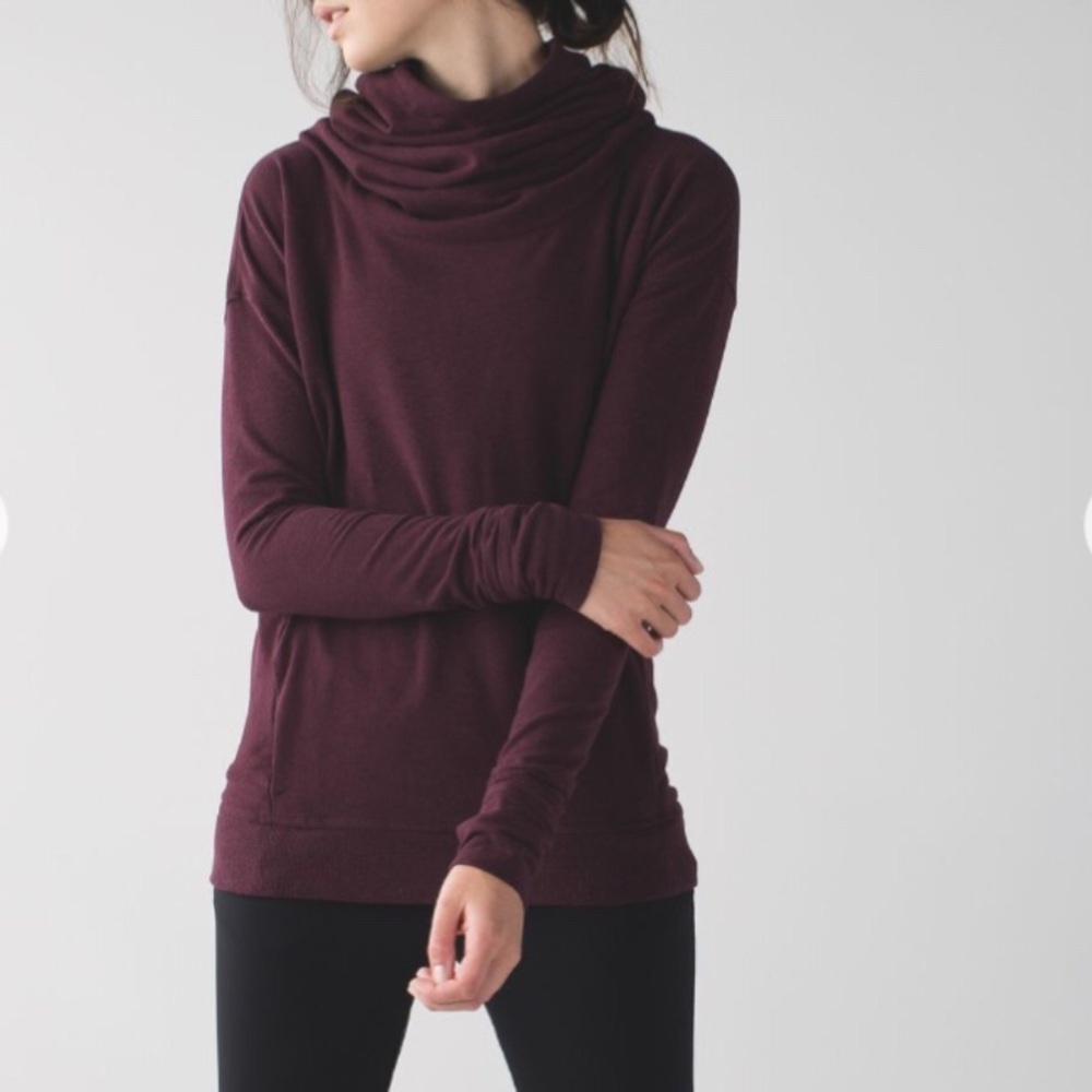 Lululemon Stress Less Hoodie Funnel Neck Pocket Heathered Bordeaux Drama Size 6 - Picture 10 of 10
